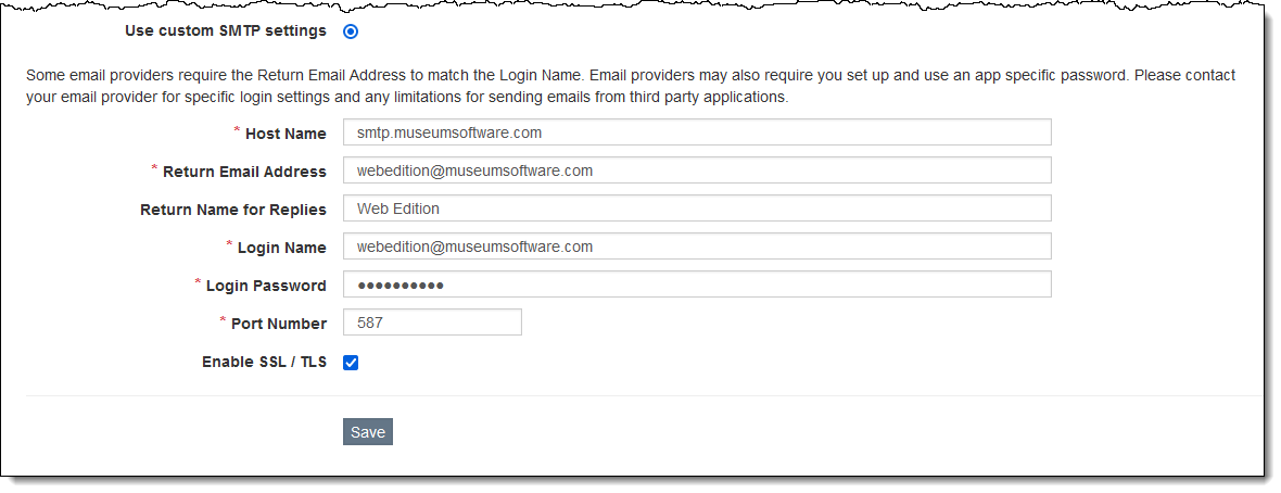 Use custom SMTP settings